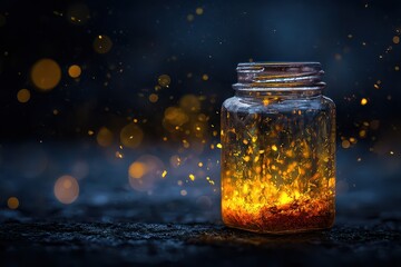 Firefly Jar. Bright Colours in a Dark Background with Bokeh Effect