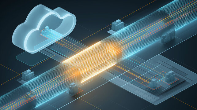 Isometric VPN Network Security Illustration: Encrypted Tunnel Connecting Separate Networks