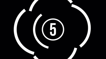 Minimalist Seconds Countdown Animation Timer with Concentric Rotating Circles on Dark Black Background