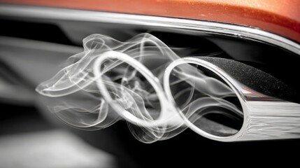 Closeup of Chrome Exhaust Pipe Billowing Toxic Fumes, Highlighting Urban Air Pollution Concerns