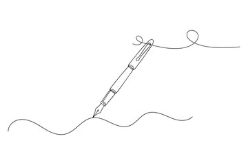  Fountain Pen Writing,
Continuous Line Art of Fountain Pen Writing,
Elegant Black Line Drawing on White Background