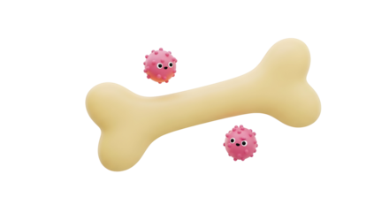 3d icon of cartoon dog bone with pink virus isolated on transparent background, representing pet health and veterinary care