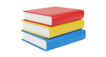 3d icon of stack of three colorful books isolated on transparent background, representing education and knowledge