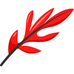 A Stylized Red Leaf Emblem with a Black Stem on a Transparent White Background as a Chinese Cultural Element