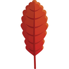 A Stylized Red Leaf with Serrated Edges and a Thin Stem Against a Transparent Background, Representing Autumn and Nature in a Simple Flat Design.