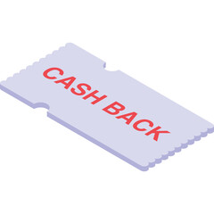 Cash Back Voucher For Retail Shopping Offering Discount And Savings With Red Text On Light Purple Paper With Serrated Edges Isolated On White Background