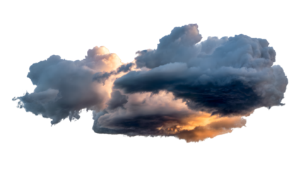 Dramatic cloud formation with captivating textures and colors,  painting a breathtaking scene, evoking awe. Isolated on transparent background, png