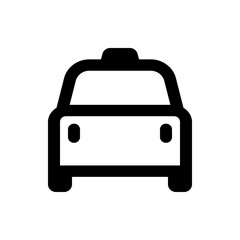Illustration of a simple black and white taxi cab with a light on top viewed from the front side view