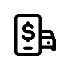 Illustration of a mobile device displaying a dollar sign next to a car icon representing car payments