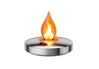 Close up of a small oil lamp flame burning brightly isolated on transparent background