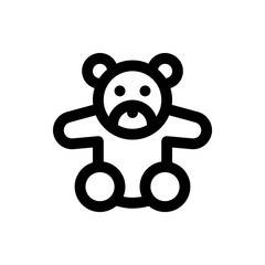 Illustration of a minimalist teddy bear with rounded features and a simple design in black and white colors