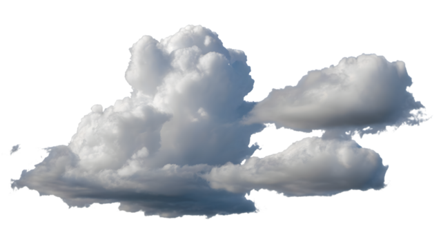 fluffy clouds float in the atmosphere, creating a peaceful and serene environment in a beautiful day . Isolated on transparent background, png