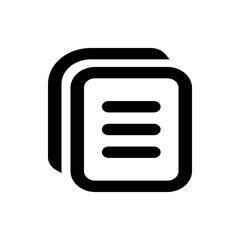 Illustration of two documents stacked with three horizontal lines on the top document, black and white