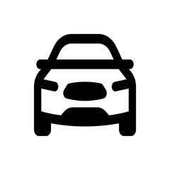 Front view of a stylized black car icon with rounded edges and simple design representing transportation vehicle