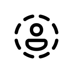 Person icon surrounded by curved lines suggesting connection or network, in a simple black and white design