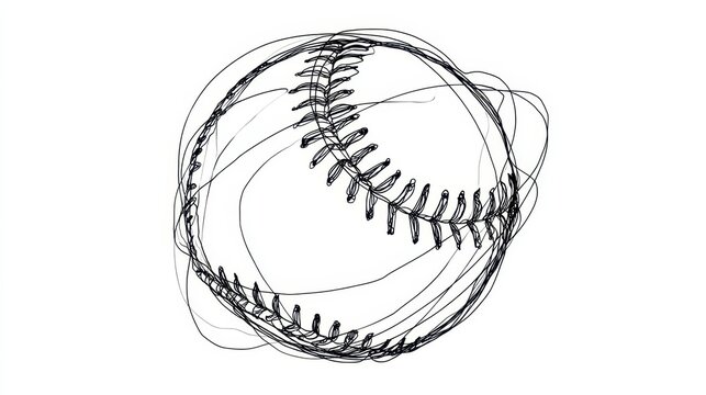 Continuous Line Baseball. Single Line Drawing of Baseball on White Background