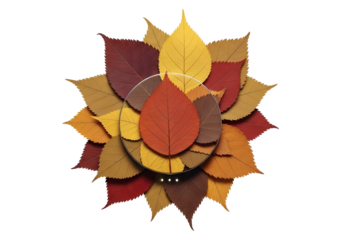 Autumn leaves mandala arrangement isolated on transparent background