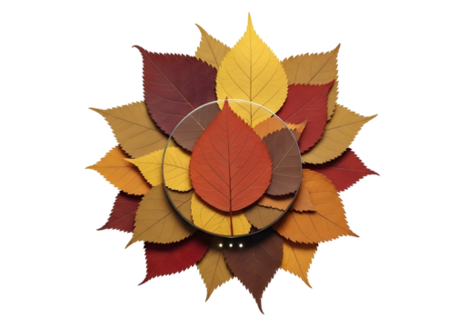 Autumn leaves mandala arrangement isolated on transparent background