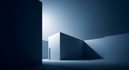Obraz premium Minimalist interior design in atmospheric blue tones with ambient lighting and cinematic aesthetic