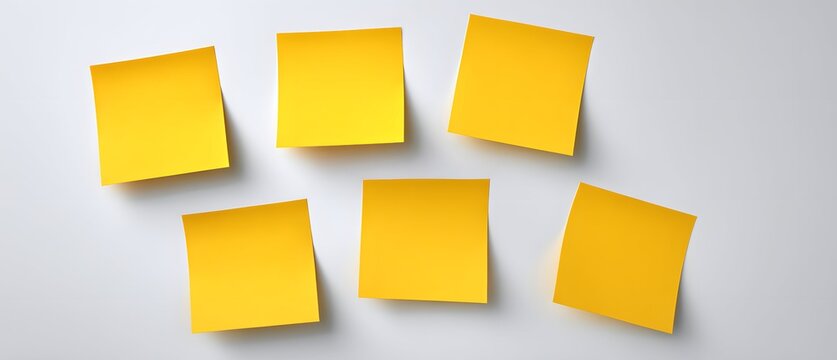 the collection of bright yellow sticky notes arranged on a plain smooth background