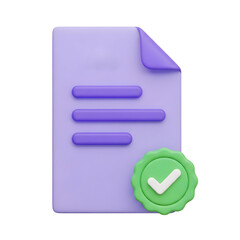 3d icon of approved document with check mark isolated on transparent background, a symbol of confirmation and validation