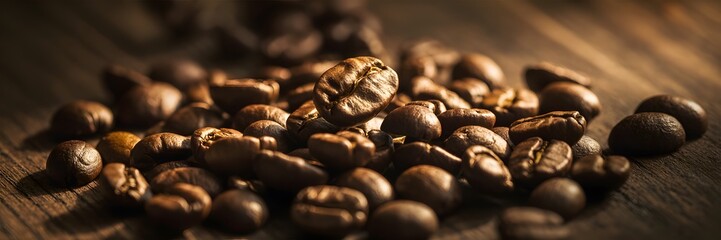 Close-up Macro of Single Roasted Dark Coffee Bean Centered on a Black Background with Selective Focus and Warm Lighting, Surrounded by Out-of-Focus Beans for Caffeine, Morning, or Energy Concepts