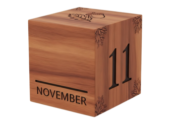 Wooden perpetual calendar block showing november 11 isolated on transparent background