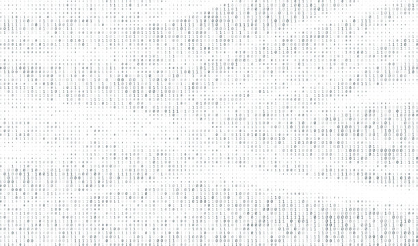 White Binary Code Matrix 0 and 1 Numbers Wallpaper, Abstract Technology Design for Computer Science Background with Decryption Algorithm Concept