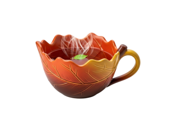 Antique ornate glass teacup with leaf pattern isolated on transparent background