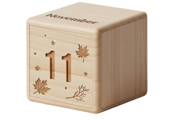 Wooden perpetual calendar block showing november 11 isolated on transparent background