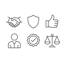 Trust line icons set. Security, reliability, handshake, agreement. editable stroke. vector illustration