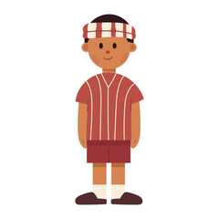 Flat cartoon illustration of a tribal man in traditional clothes. Ethnic and cultural people character in minimal flat design style, perfect for diversity and heritage themes.