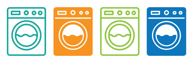 Clothes washing machine vector icon sheet. laundry washer sign. home appliance electric wash machine vector symbol on white background
