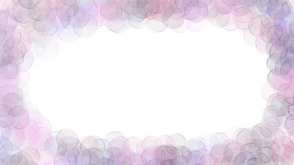 Ethereal pastel disk frame with oval transparent copy space. Numerous overlapping, translucent circles or disks in lavender, soft pink, pale gray. For invitations, feminine product packaging. PNG