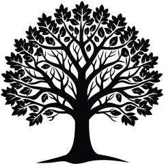 Obraz premium Oak Tree Silhouette Vector Black Nature Logo and Abstract Tree Emblem for Eco Branding