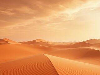 Vast golden sand dunes stretch under a warm, hazy sky creating serene, endless desert beauty.