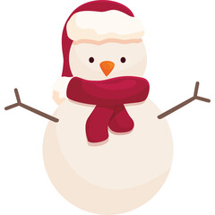 Charming Snowman Wearing A Red Santa Hat And Scarf With Stick Arms In A Studio White Background