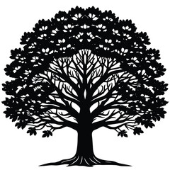 Oak Tree Silhouette Vector Black Nature Logo and Abstract Tree Emblem for Eco Branding