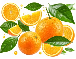 Floating harmony of oranges, slices and leaves
