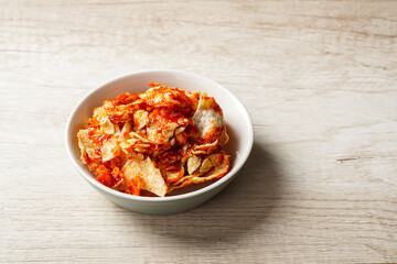 Emping Balado, Spicy Snacks from West Sumatra. Made from melinjo crackers, it's crunchy and sweet and spicy.