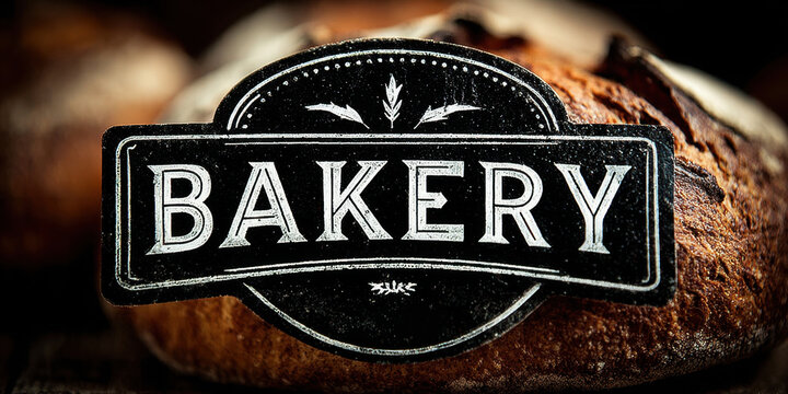 Artisan bakery loafs with a bakery sign, food photography