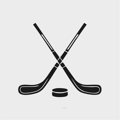 Ice hockey sticks and puck icon. Simple sport equipment vector