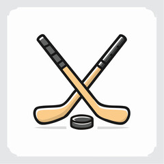 Crossed ice hockey sticks and puck icon. Sport equipment vector