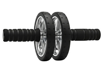 Dual wheel abdominal exercise roller for core fitness workout on a transparent background