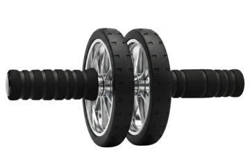 Dual wheel abdominal exercise roller for core fitness workout on a transparent background