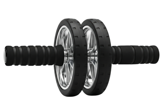 Dual wheel abdominal exercise roller for core fitness workout on a transparent background
