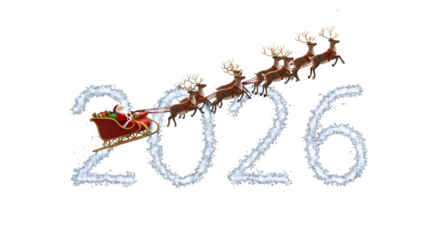 Santa’s Sleigh New Year 2026, isolated on transparent background