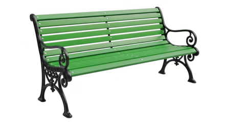 Green park bench isolated on transparent background