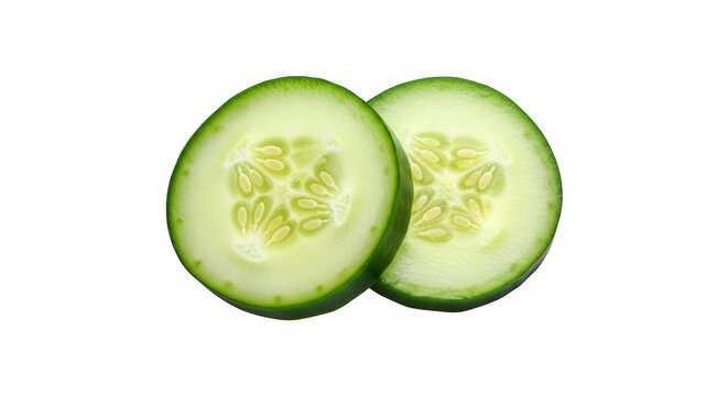 Fresh cucumber slices isolated on transparent background