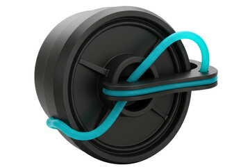 Black sports water bottle cap with a blue silicone carrying loop on a transparent background